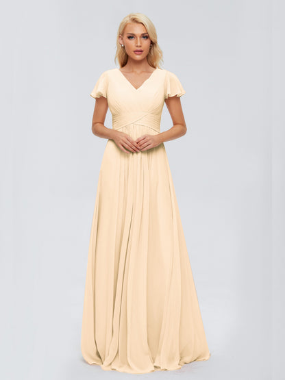 Charlie A-line V Neck Chiffon Bridesmaid Dresses