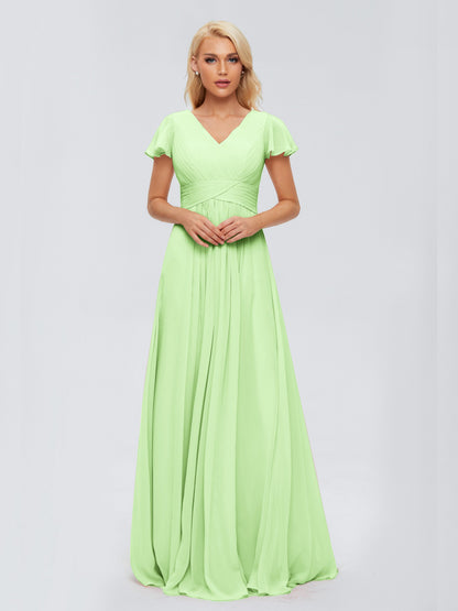 Charlie A-line V Neck Chiffon Bridesmaid Dresses