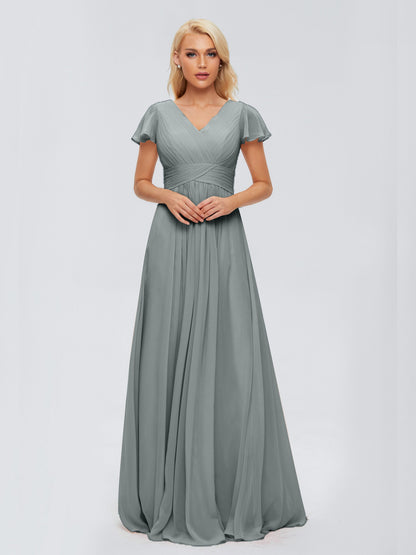 Charlie A-line V Neck Chiffon Bridesmaid Dresses