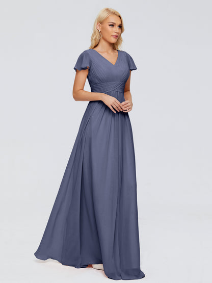 Charlie A-line V Neck Chiffon Bridesmaid Dresses