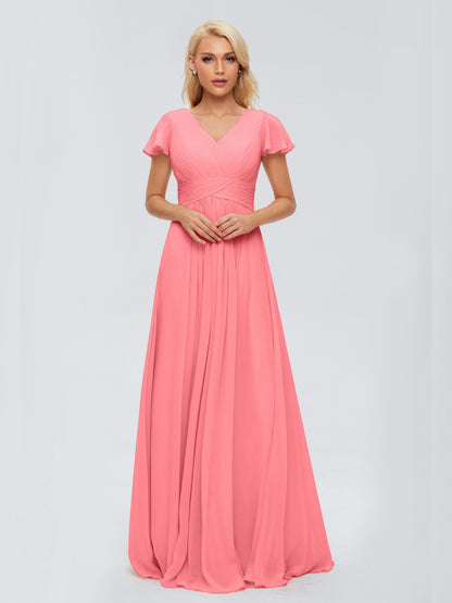 Charlie A-line V Neck Chiffon Bridesmaid Dresses