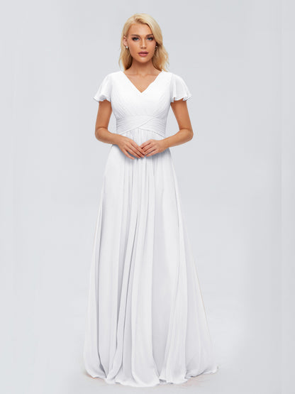 Charlie A-line V Neck Chiffon Bridesmaid Dresses