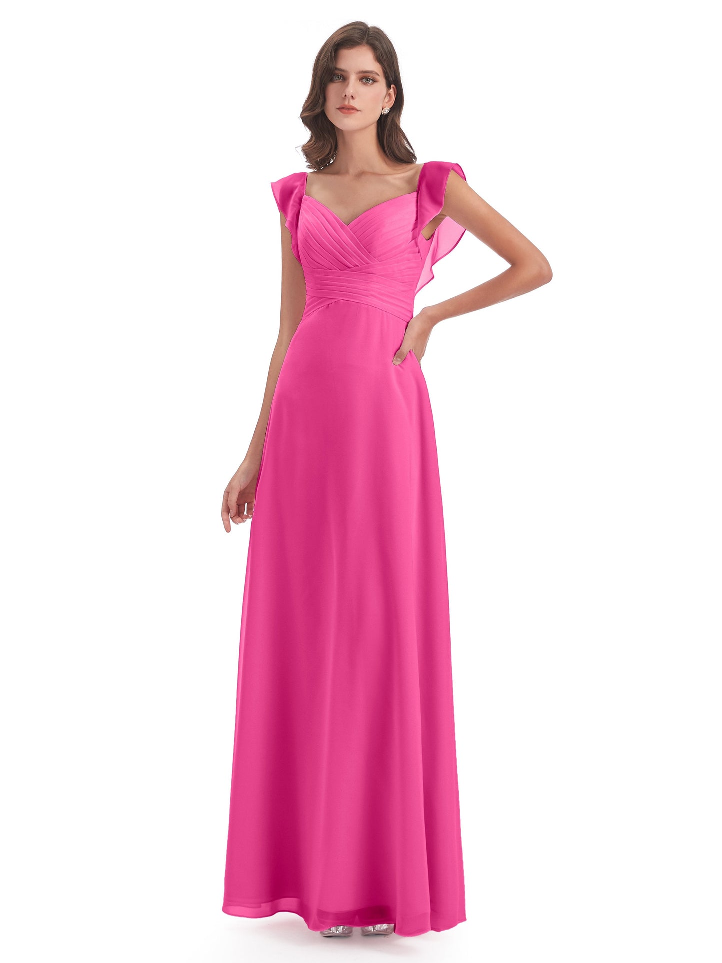 Courtney Sheath V-Neck Straps Chiffon Long Bridesmaid Dresses