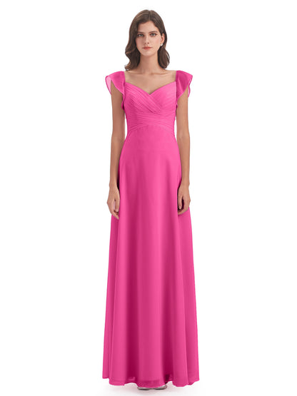 Courtney Sheath V-Neck Straps Chiffon Long Bridesmaid Dresses