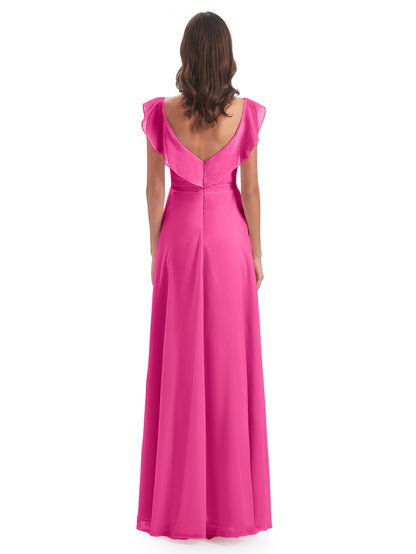 Courtney Sheath V-Neck Straps Chiffon Long Bridesmaid Dresses