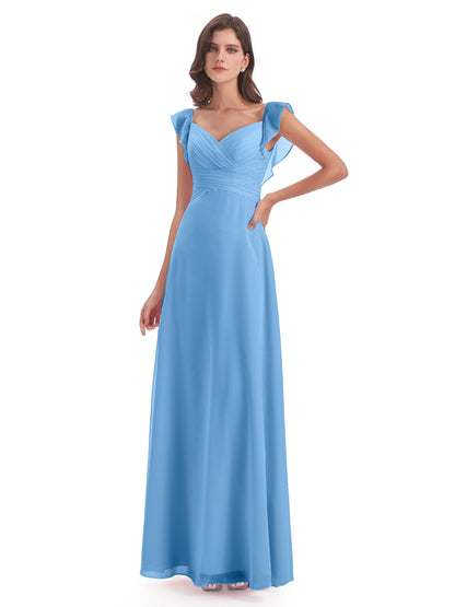 Courtney Sheath V-Neck Straps Chiffon Long Bridesmaid Dresses