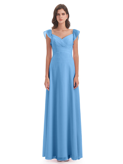 Courtney Sheath V-Neck Straps Chiffon Long Bridesmaid Dresses