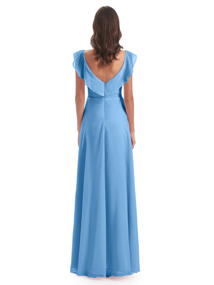Courtney Sheath V-Neck Straps Chiffon Long Bridesmaid Dresses