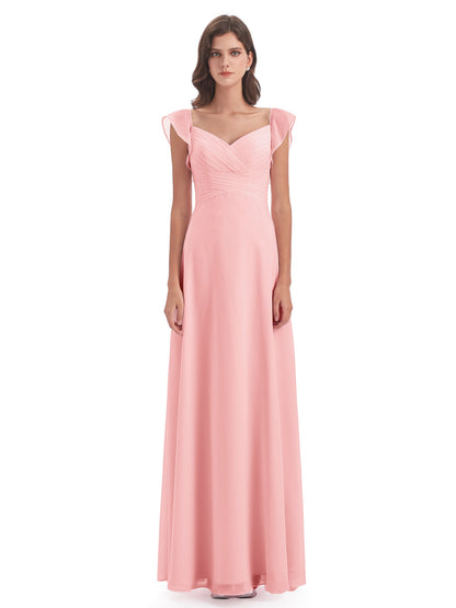 Courtney Sheath V-Neck Straps Chiffon Long Bridesmaid Dresses