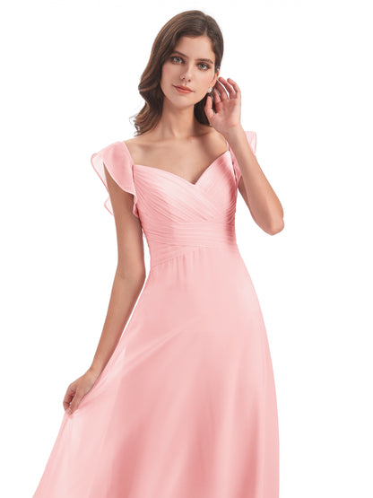 Courtney Sheath V-Neck Straps Chiffon Long Bridesmaid Dresses