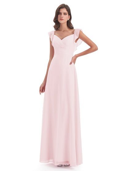 Courtney Sheath V-Neck Straps Chiffon Long Bridesmaid Dresses