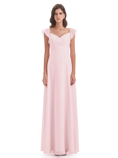 Courtney Sheath V-Neck Straps Chiffon Long Bridesmaid Dresses