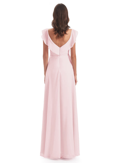 Courtney Sheath V-Neck Straps Chiffon Long Bridesmaid Dresses