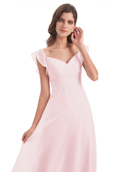 Courtney Sheath V-Neck Straps Chiffon Long Bridesmaid Dresses