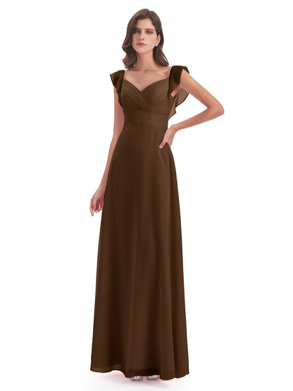 Courtney Sheath V-Neck Straps Chiffon Long Bridesmaid Dresses