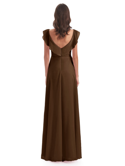 Courtney Sheath V-Neck Straps Chiffon Long Bridesmaid Dresses