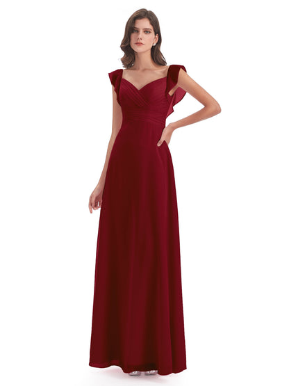 Courtney Sheath V-Neck Straps Chiffon Long Bridesmaid Dresses