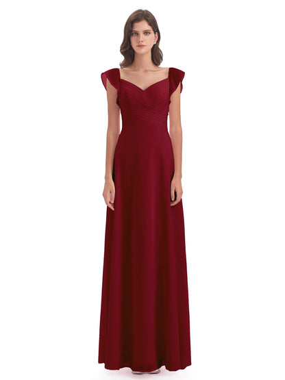 Courtney Sheath V-Neck Straps Chiffon Long Bridesmaid Dresses