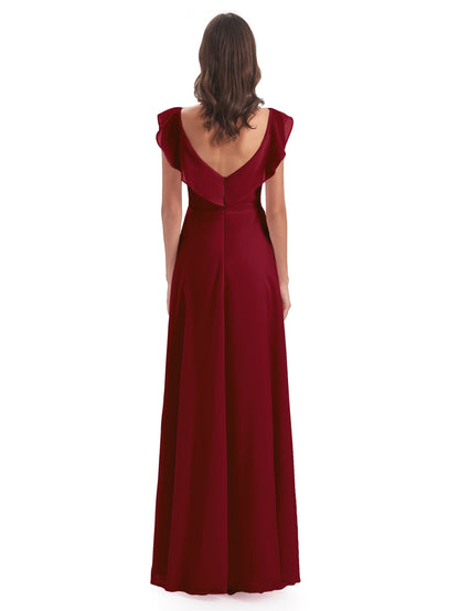Courtney Sheath V-Neck Straps Chiffon Long Bridesmaid Dresses