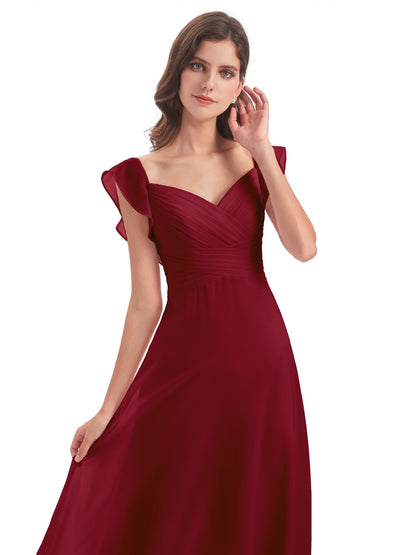 Courtney Sheath V-Neck Straps Chiffon Long Bridesmaid Dresses