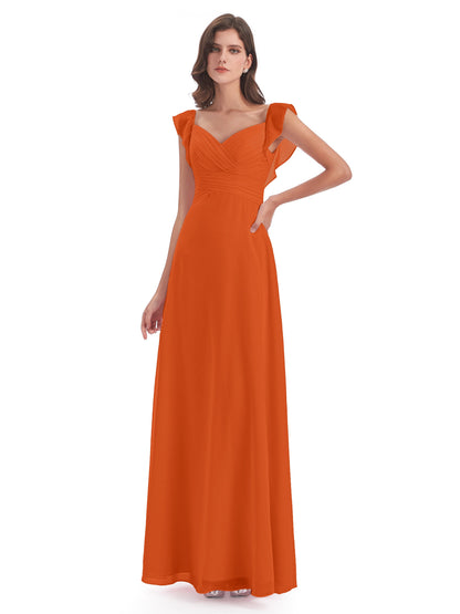 Courtney Sheath V-Neck Straps Chiffon Long Bridesmaid Dresses