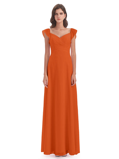 Courtney Sheath V-Neck Straps Chiffon Long Bridesmaid Dresses