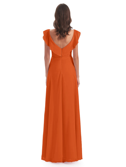 Courtney Sheath V-Neck Straps Chiffon Long Bridesmaid Dresses