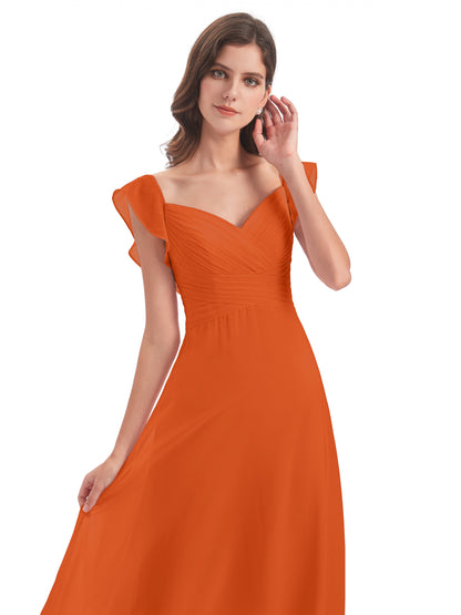 Courtney Sheath V-Neck Straps Chiffon Long Bridesmaid Dresses