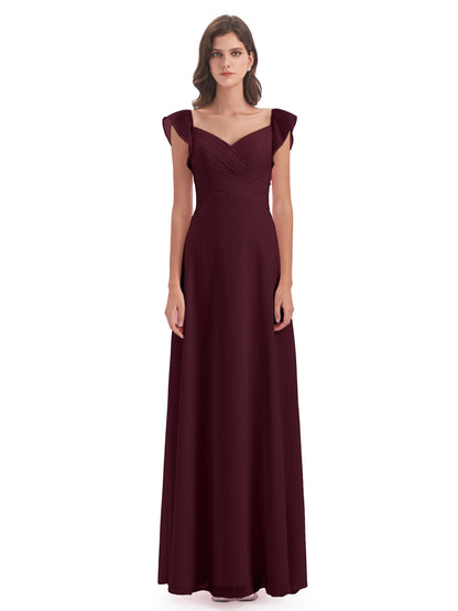 Courtney Sheath V-Neck Straps Chiffon Long Bridesmaid Dresses
