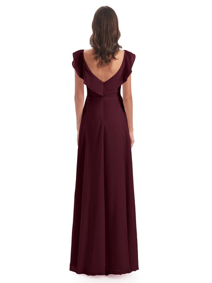 Courtney Sheath V-Neck Straps Chiffon Long Bridesmaid Dresses