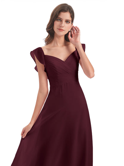 Courtney Sheath V-Neck Straps Chiffon Long Bridesmaid Dresses