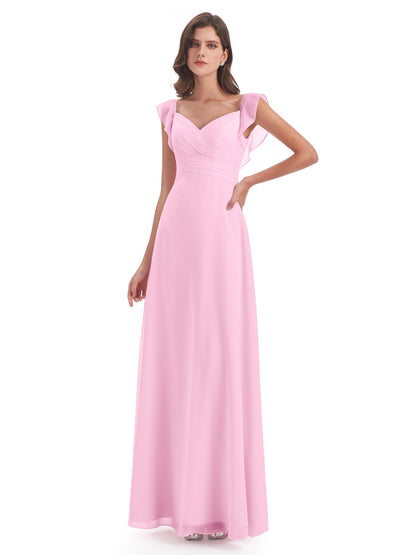 Courtney Sheath V-Neck Straps Chiffon Long Bridesmaid Dresses