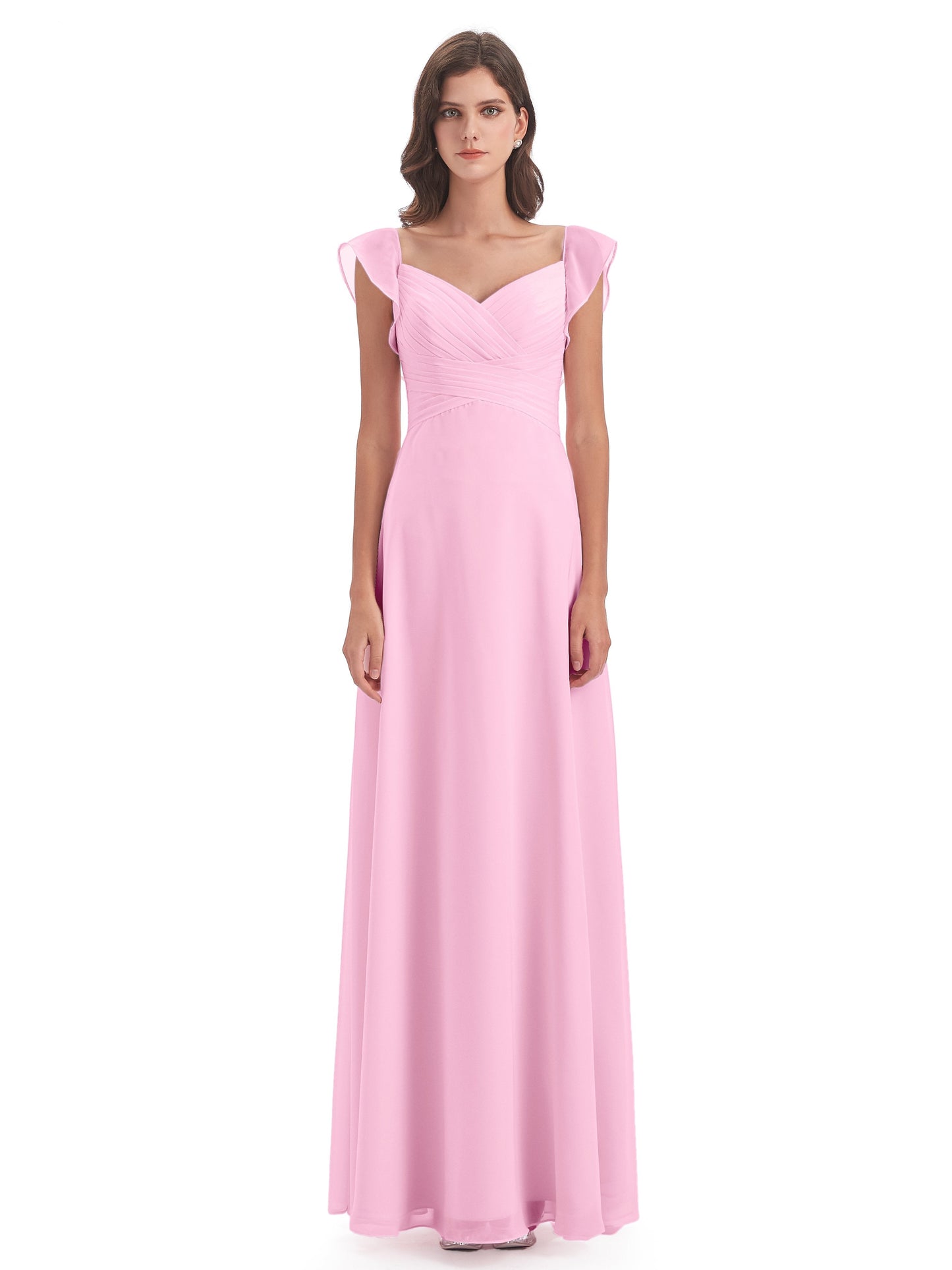 Courtney Sheath V-Neck Straps Chiffon Long Bridesmaid Dresses