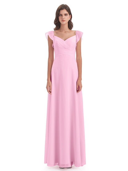 Courtney Sheath V-Neck Straps Chiffon Long Bridesmaid Dresses