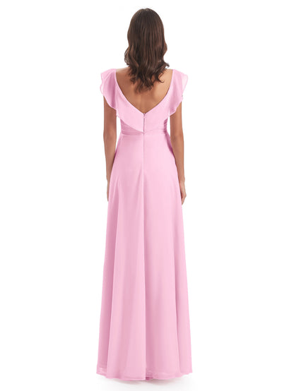 Courtney Sheath V-Neck Straps Chiffon Long Bridesmaid Dresses