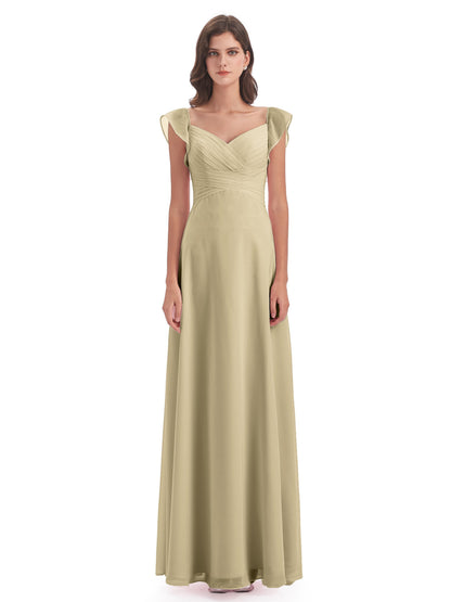 Courtney Sheath V-Neck Straps Chiffon Long Bridesmaid Dresses