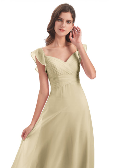 Courtney Sheath V-Neck Straps Chiffon Long Bridesmaid Dresses