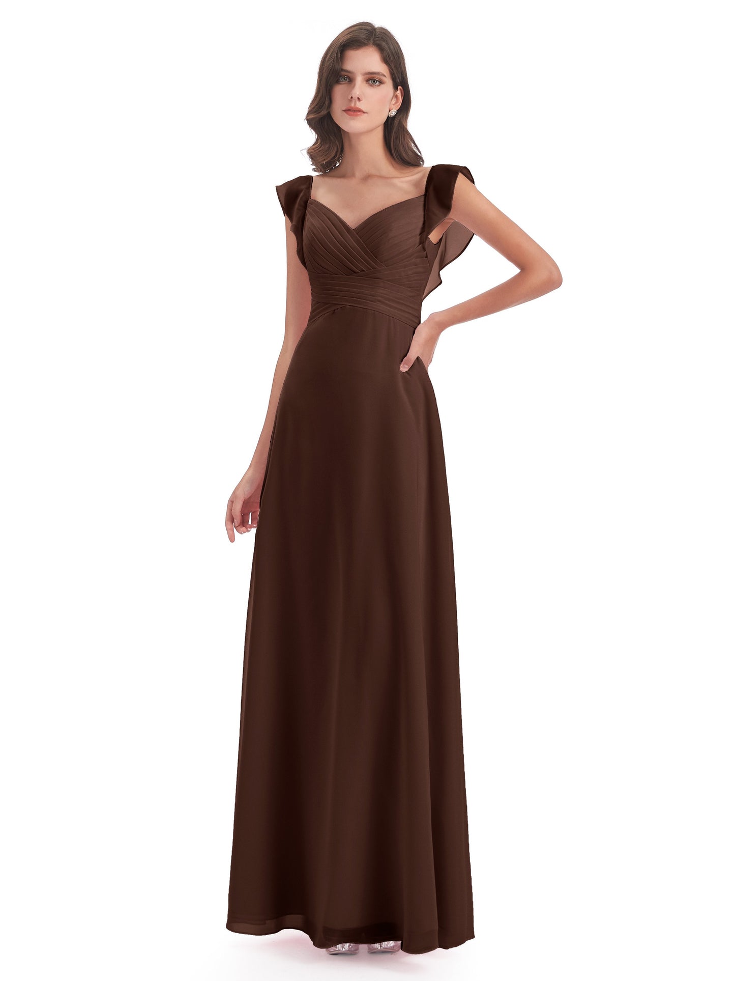 Courtney Sheath V-Neck Straps Chiffon Long Bridesmaid Dresses