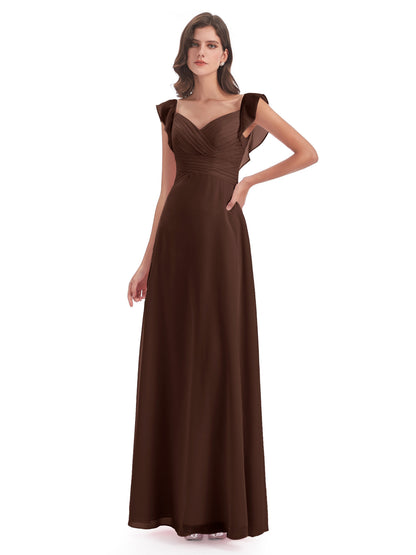 Courtney Sheath V-Neck Straps Chiffon Long Bridesmaid Dresses