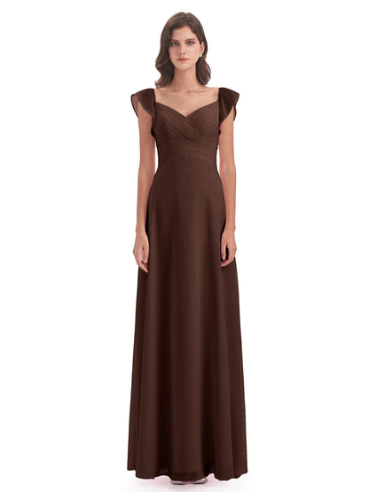 Courtney Sheath V-Neck Straps Chiffon Long Bridesmaid Dresses