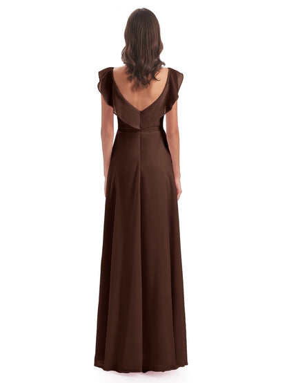 Courtney Sheath V-Neck Straps Chiffon Long Bridesmaid Dresses