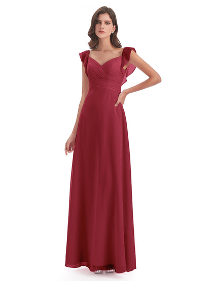 Courtney Sheath V-Neck Straps Chiffon Long Bridesmaid Dresses