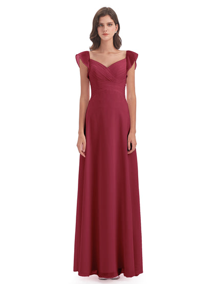 Courtney Sheath V-Neck Straps Chiffon Long Bridesmaid Dresses