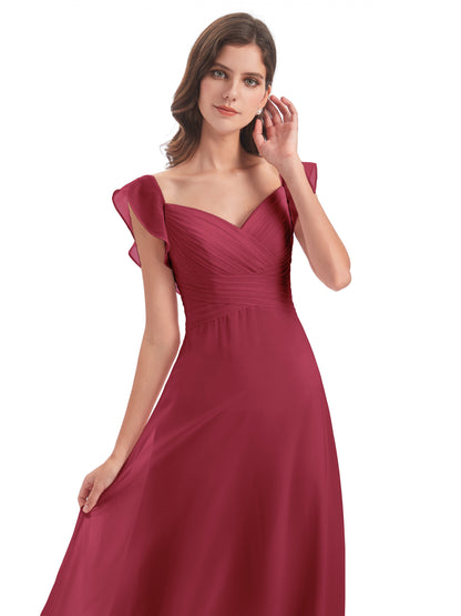 Courtney Sheath V-Neck Straps Chiffon Long Bridesmaid Dresses