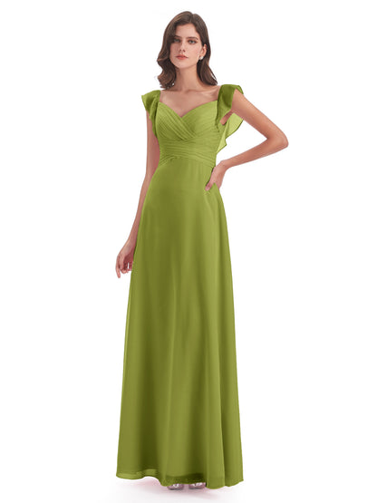 Courtney Sheath V-Neck Straps Chiffon Long Bridesmaid Dresses