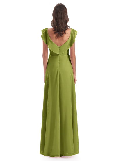 Courtney Sheath V-Neck Straps Chiffon Long Bridesmaid Dresses