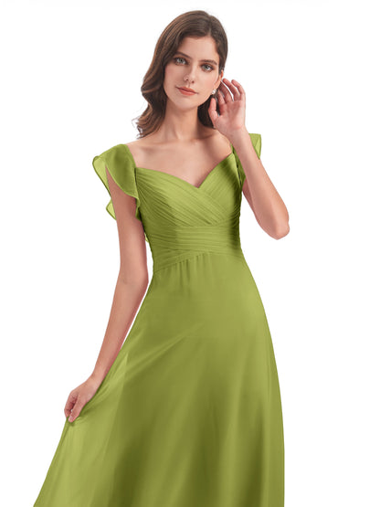 Courtney Sheath V-Neck Straps Chiffon Long Bridesmaid Dresses