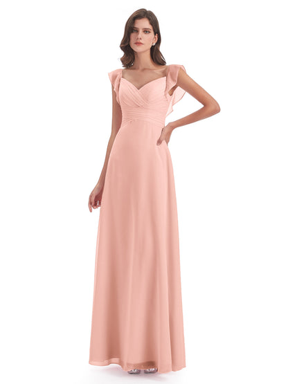 Courtney Sheath V-Neck Straps Chiffon Long Bridesmaid Dresses