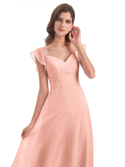 Courtney Sheath V-Neck Straps Chiffon Long Bridesmaid Dresses
