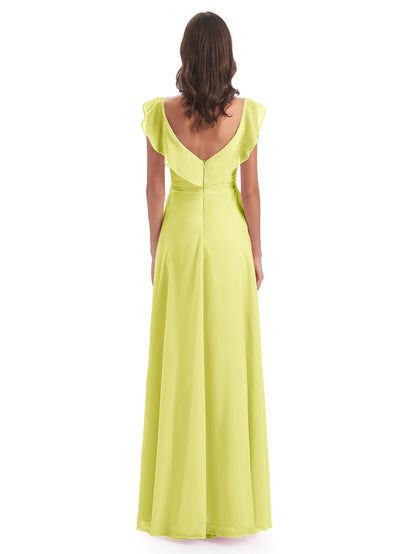 Courtney Sheath V-Neck Straps Chiffon Long Bridesmaid Dresses